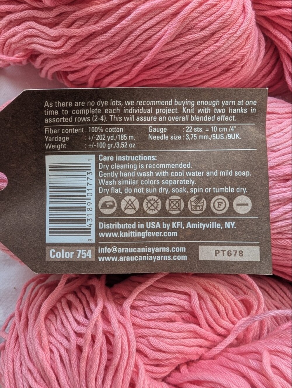 Araucania Ulmo Solid Pink Hand-dyed Cotton Yarn - 3 Skeins + 1 Skein Damaged - Picture 5 of 12